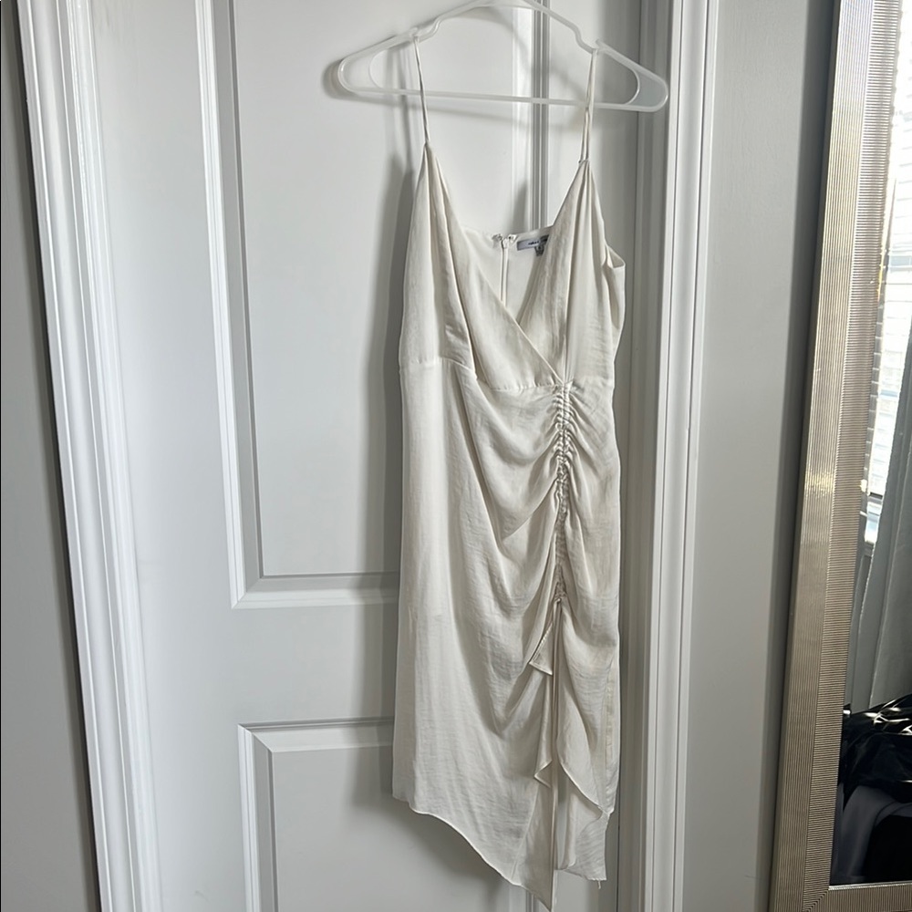 White Ruched Asymmetrical Slip Dress